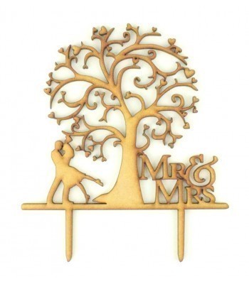 Laser Cut 'Mr & Mrs' Tree Design with Couple Cake Topper